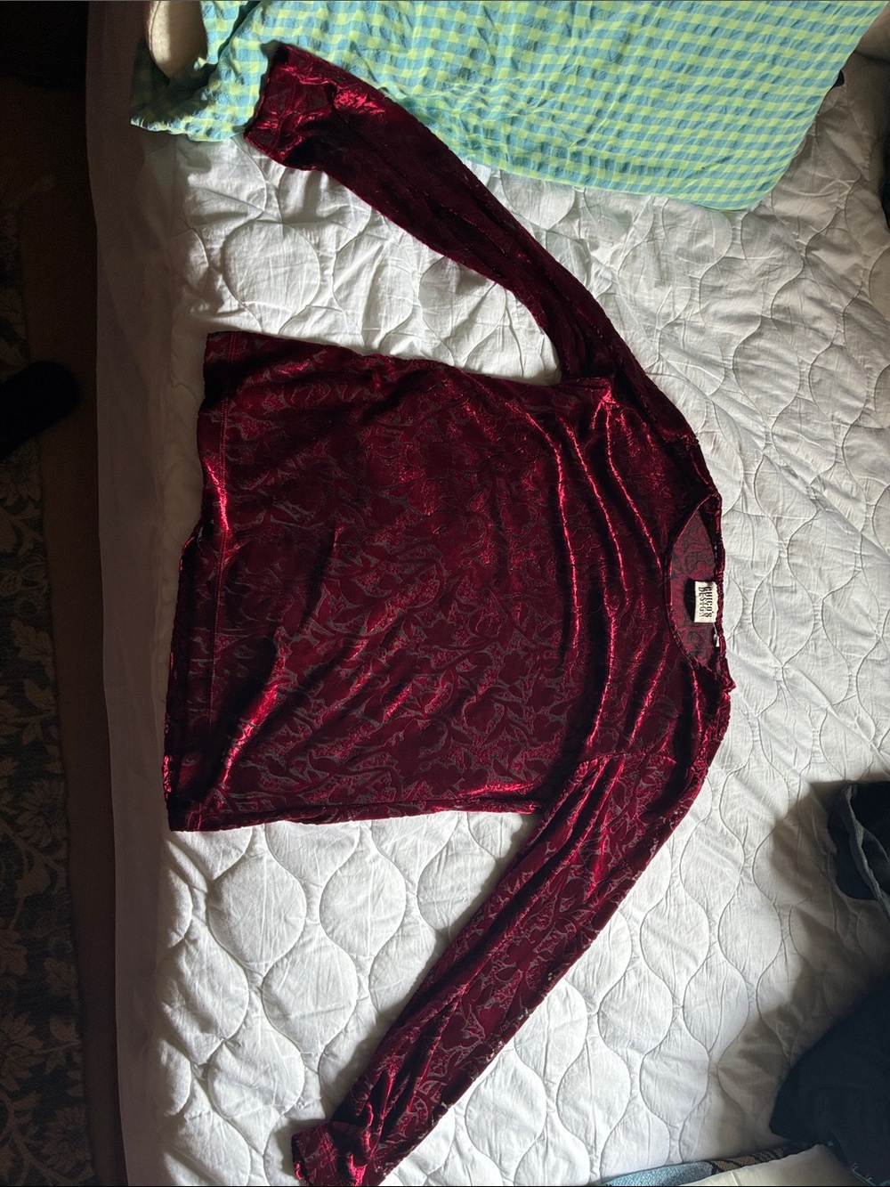 Chico's Red Velvet Burnout Floral Top